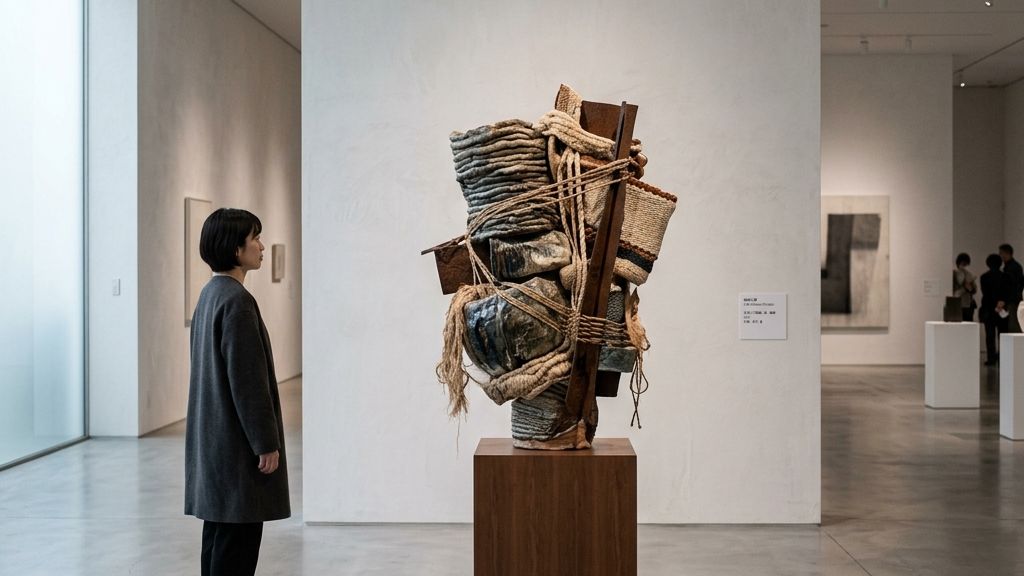 静謐なギャラリー空間に展示された工芸的強度を持つ現代アート作品