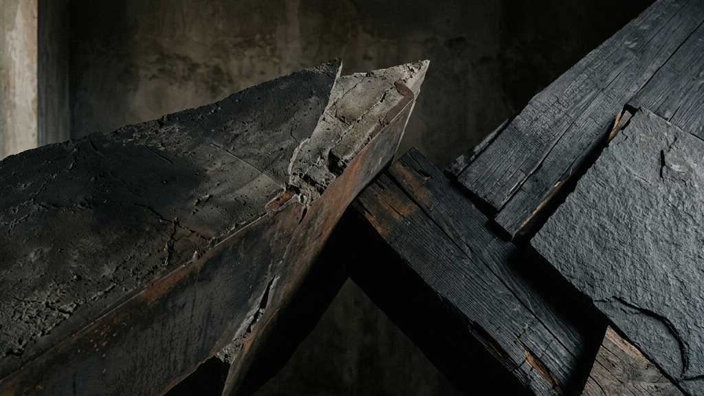 二つの抽象的な平面が交差するミニマルな暗闇の空間が示す市場の二極化現象