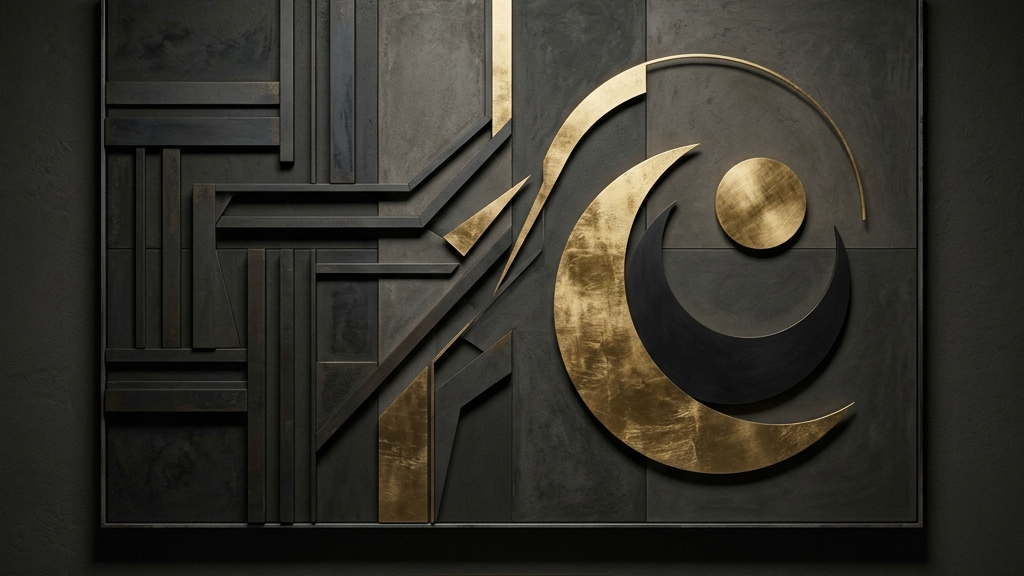 実用性と鑑賞価値のパラダイムシフトを表す抽象的で静謐なグラフィックアート