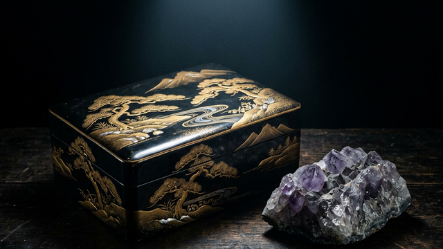 漆器と鉱石の静謐な空間