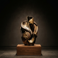 光と影が交錯する静謐な空間で、静かに凄みを放つ日本の伝統工芸品の抽象イメージ