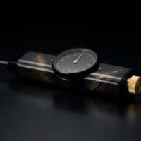 漆と蒔絵が施された計測器のコンセプトモデルのミニマリストな静寂空間