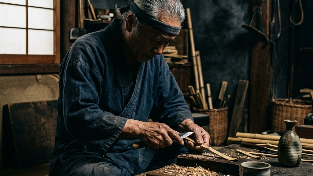 静謐な工房の中で自らの哲学を素材に刻み込む無名の表現者の芸術的な横顔