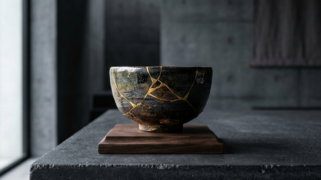 歴史の古びた質感と現代的なミニマルデザインが融合したオブジェのクローズアップ