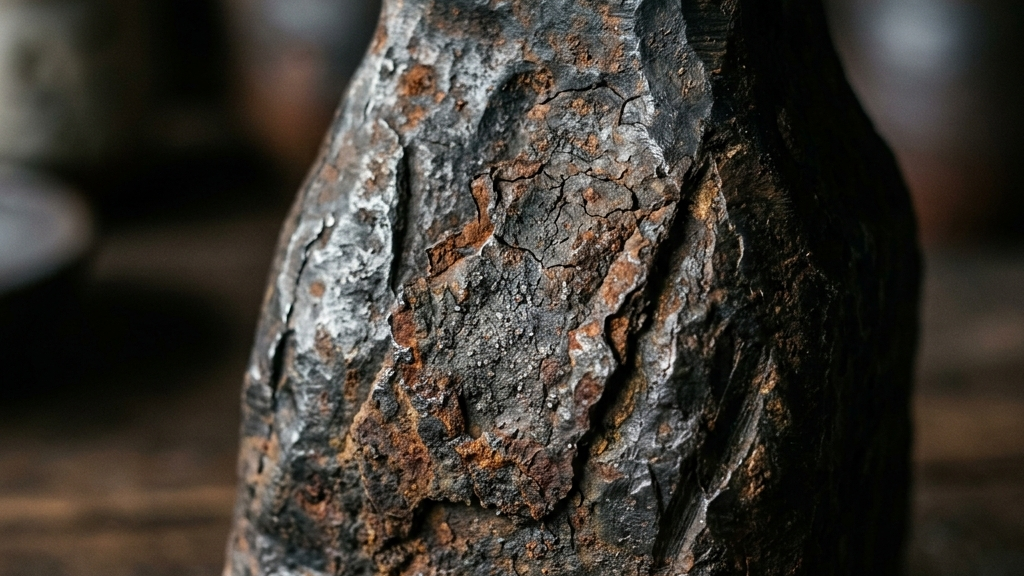 削ぎ落とされたフォルムの中に複雑な素材のテクスチャーが浮かび上がる金属工芸のクローズアップ