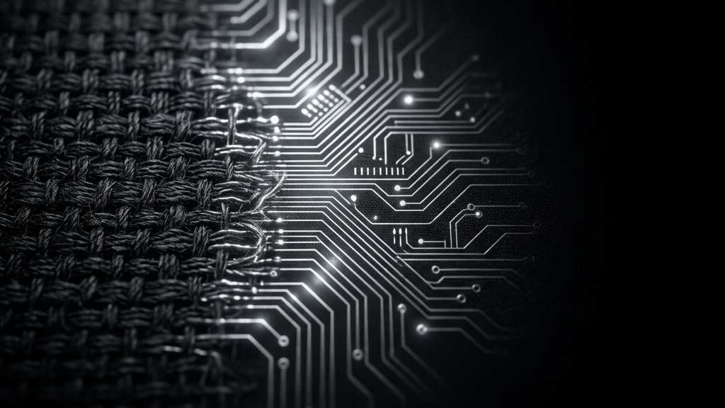 純銀から漆黒へのグラデーションの中で微かに光を放つ織物のコンセプチュアルアート