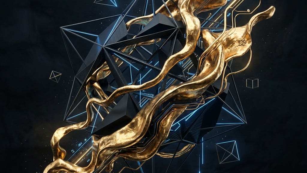 抽象的で静謐なコンセプチュアルアート。伝統工芸とデジタル技術の交差を思わせるミニマリストな幾何学造形