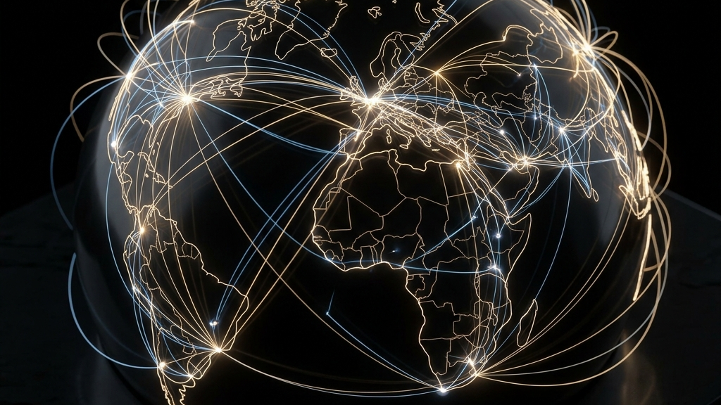 文化と市場の境界を越えていく越境ネットワークの概念図。暗闇に光るオブシディアンの質感