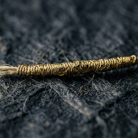 漆で定着された純金箔と和紙が連なる本金糸の極細製造風景