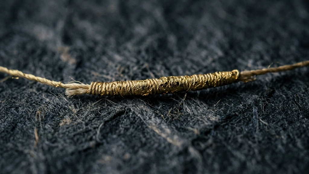 漆で定着された純金箔と和紙が連なる本金糸の極細製造風景