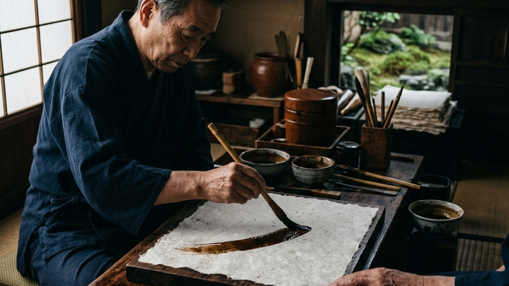 豊富な地下水脈を持つ京都府城陽市での和紙への天然漆塗布プロセス