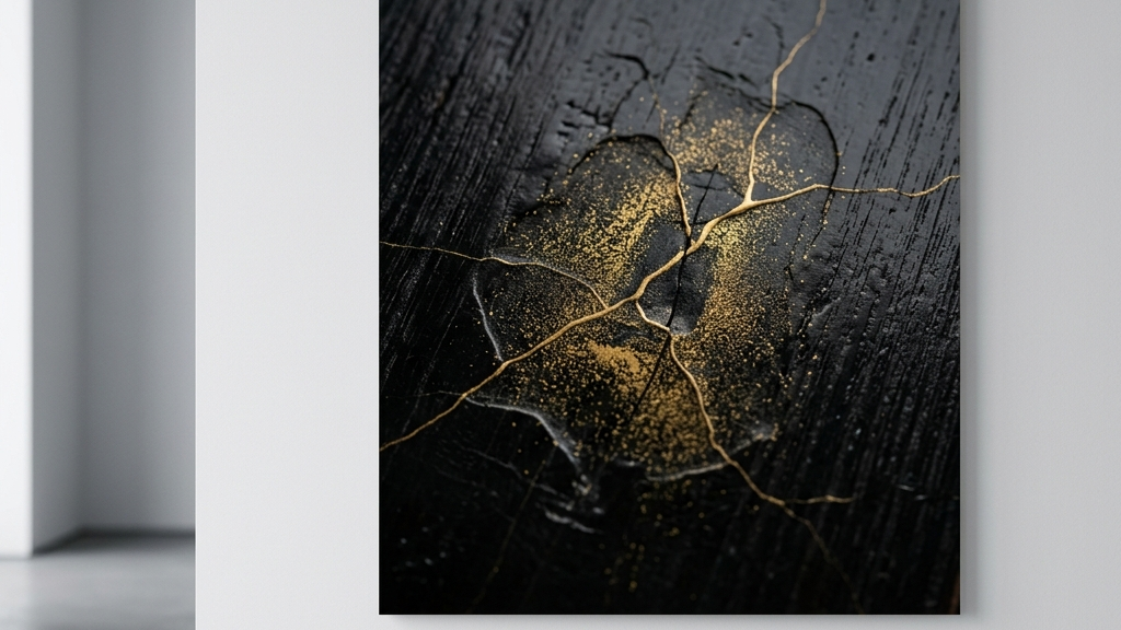 日本の漆塗りの表面や緻密な木工技術を捉えた、深く抽象的でミニマルなマクロ写真
