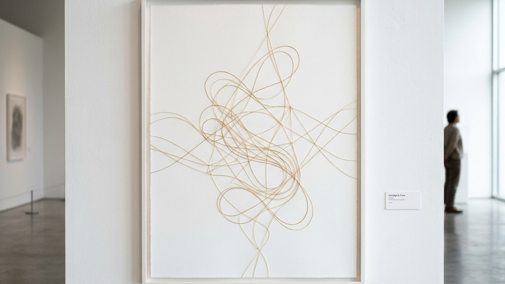 純粋な技術と歴史が時間を超えて継承されていく様子を、金色の糸が重なり合うように表現した極めてミニマルな概念芸術