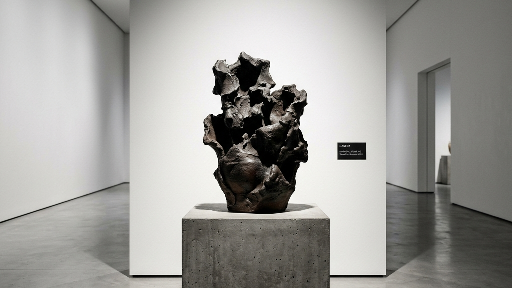 ギャラリー空間に展示された抽象的で現代アートのような備前焼のオブジェ