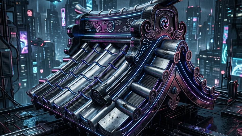 攻殻機動隊のサイバーパンク世界観といぶし銀の京瓦が衝突した重厚感あふれる近未来的なアイキャッチ