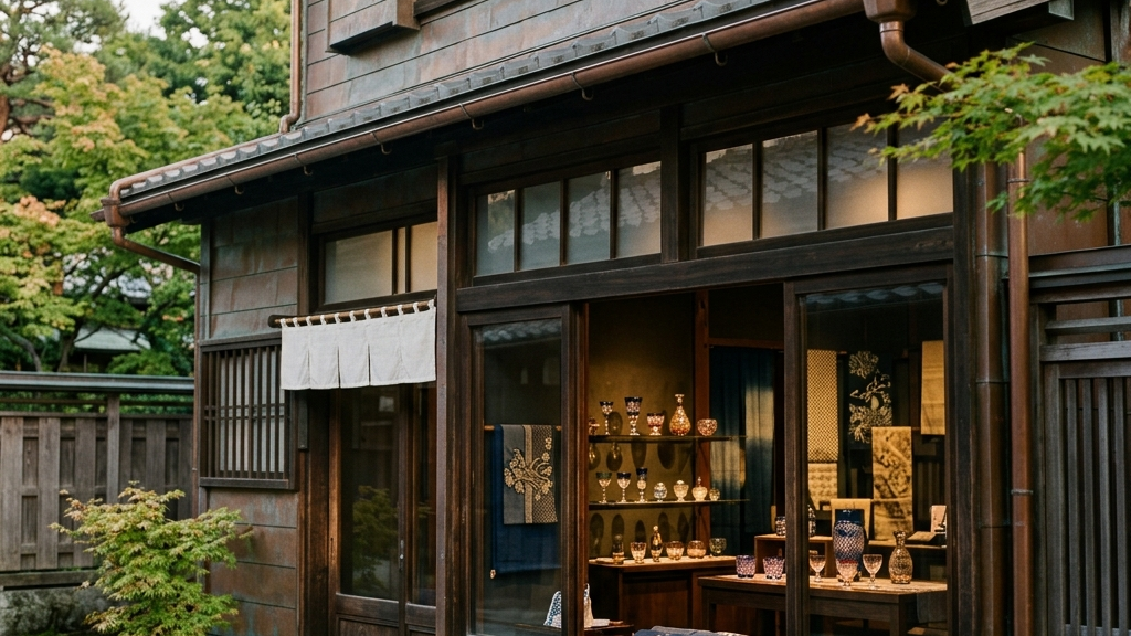 旧開雲堂の重厚な銅板外壁と、そこに息づく津軽の工芸品が交差する弘前市土手町の風景