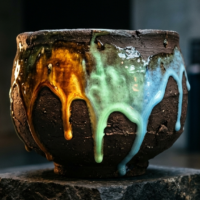 益子焼の艶やかな釉薬と重厚な赤土のコントラスト