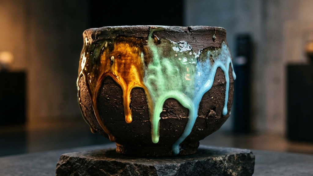 益子焼の艶やかな釉薬と重厚な赤土のコントラスト