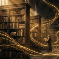 50年の歴史を感じさせる静謐な美術館のアーカイブ空間と、黄金の光跡を描く抽象美