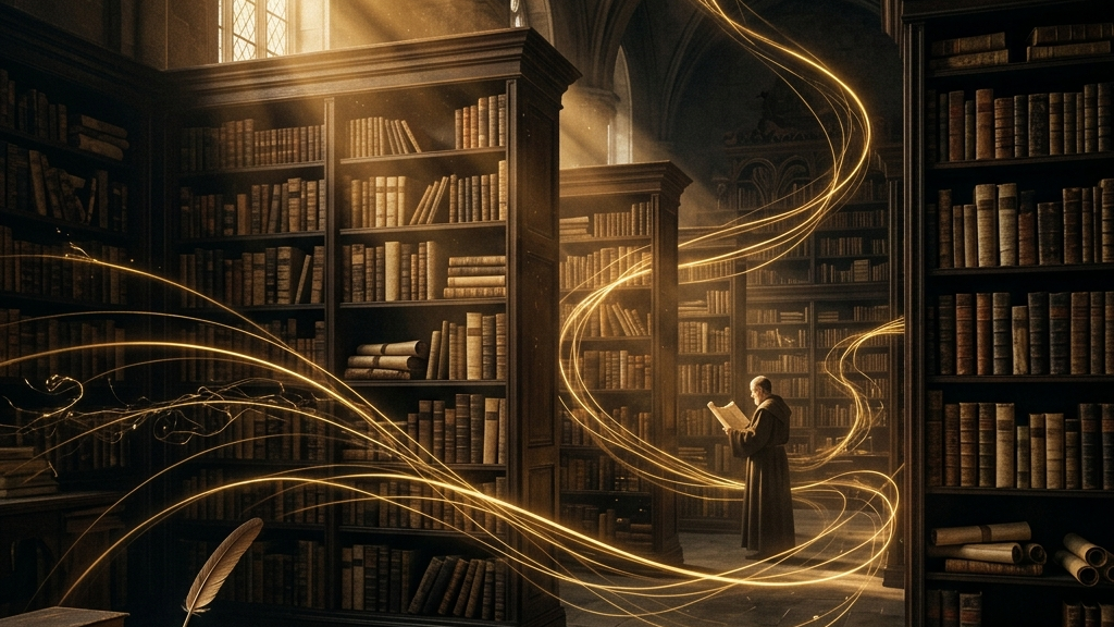 50年の歴史を感じさせる静謐な美術館のアーカイブ空間と、黄金の光跡を描く抽象美