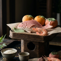 美しい陰影を持つ米粉の伝統的お供え物「ししこま」