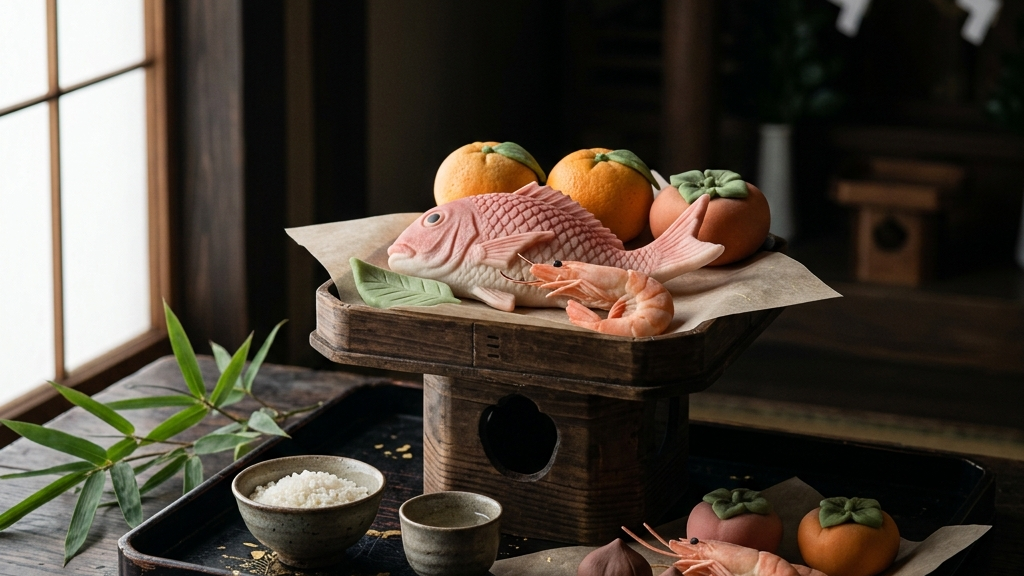 美しい陰影を持つ米粉の伝統的お供え物「ししこま」