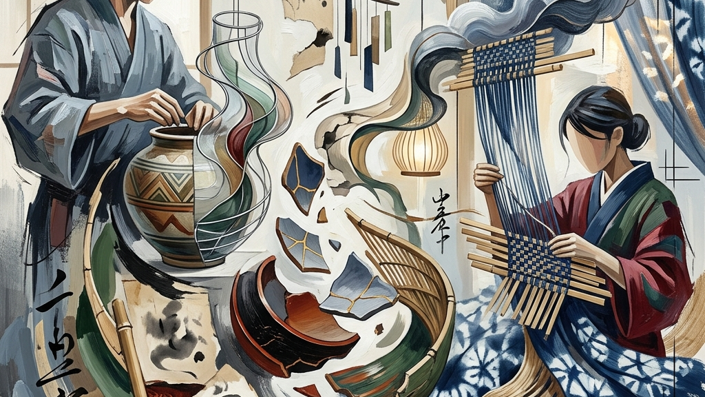 伝統工芸から新しいアートの形を生み出す若手作家の姿を象徴するコンセプチュアル画像