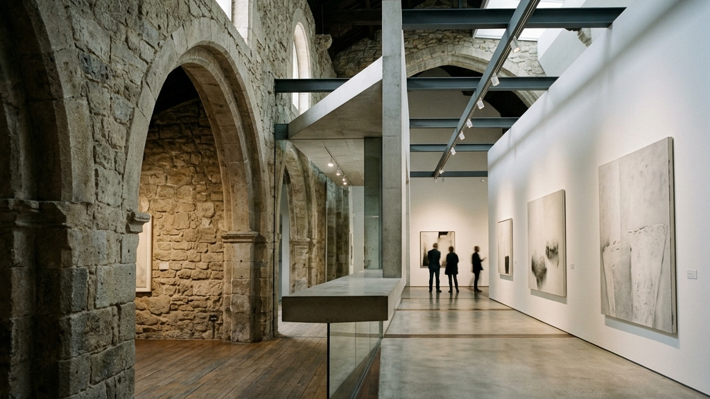 歴史的建造物kudan houseにおける前衛的な工芸展示の様子