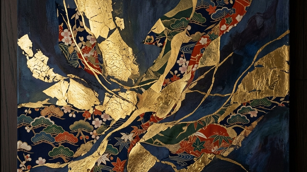 金箔や加賀友禅の技法を引き継ぐ現代的な哲学を表現した抽象画