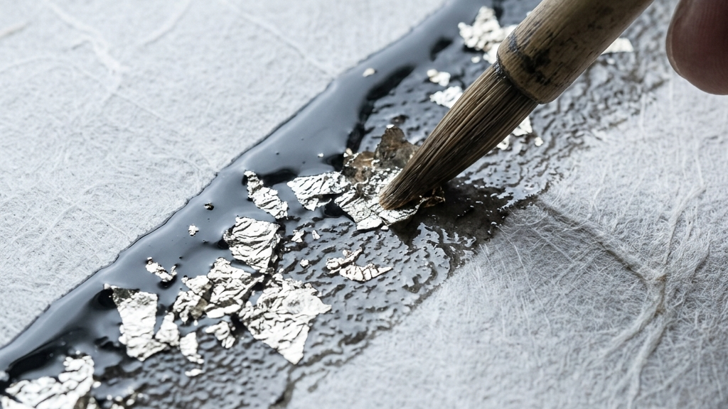 西陣織に使用される本金糸・プラチナ糸と和紙の結合