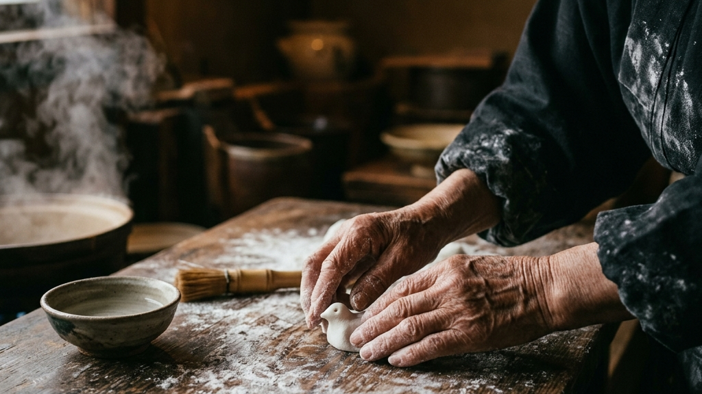 湯気の中で米粉を捏ねる職人の手に刻まれた経験と記憶
