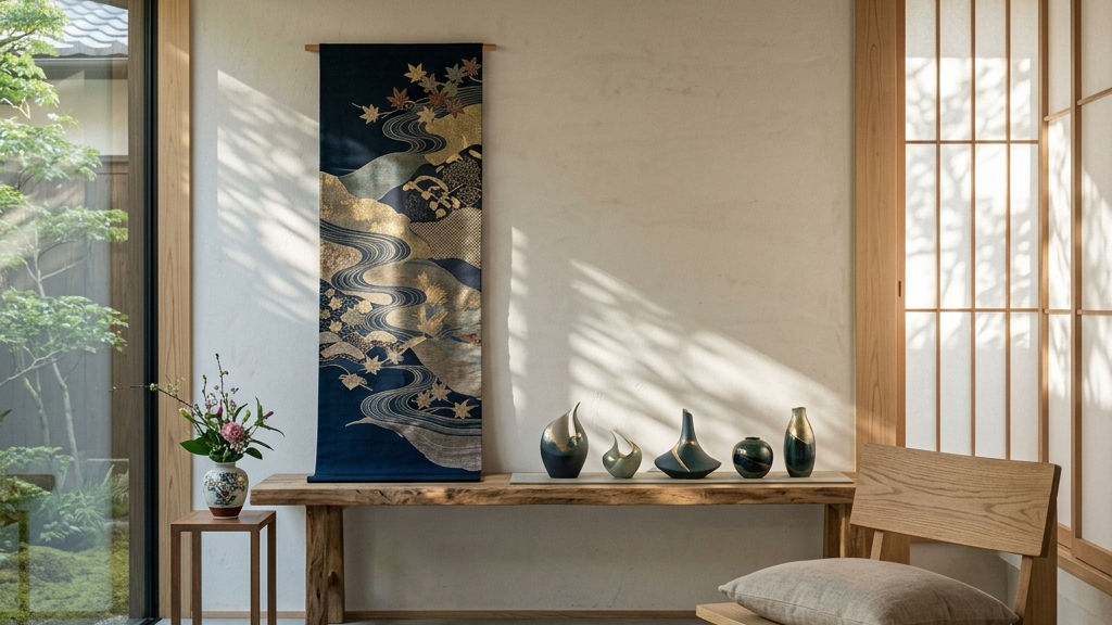 現代建築や静謐な日常空間に溶け込む工芸品の抽象イメージ