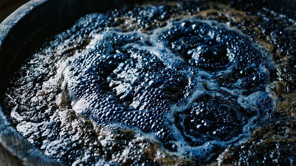 藍染めの過程で見られる自然との摩擦と発酵の様子