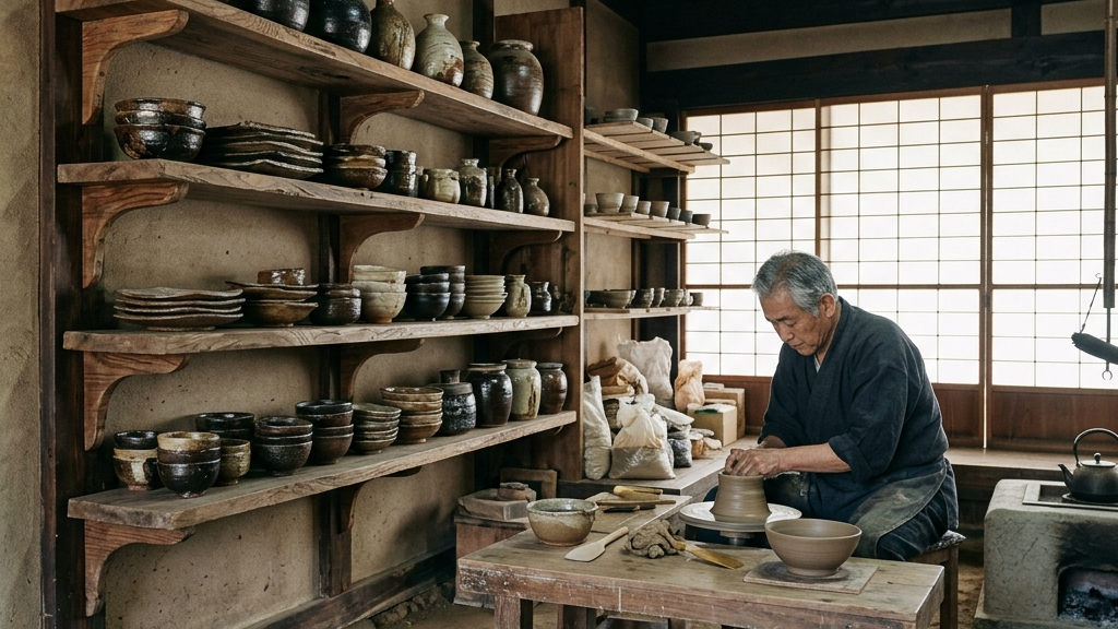 民藝運動を想起させる静謐な古民家アトリエ空間