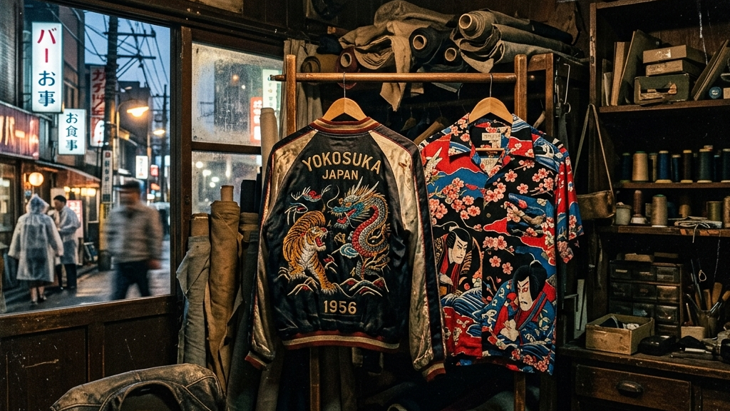 鮮烈な刺繍が施されたスカジャンと和柄アロハシャツが混在する戦後の横須賀の空気感