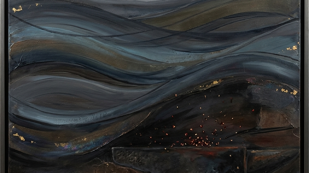 東アジアの海と鍛冶の火を抽象化したミニマルアート