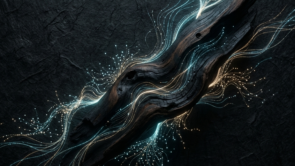 伝統素材に融合するデータポイントを表現したミニマルな抽象アート