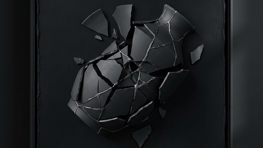 砕け散った銀色の光が漆黒のキャンバス上で再び結びつき構成される自我の解体をイメージした現代アート