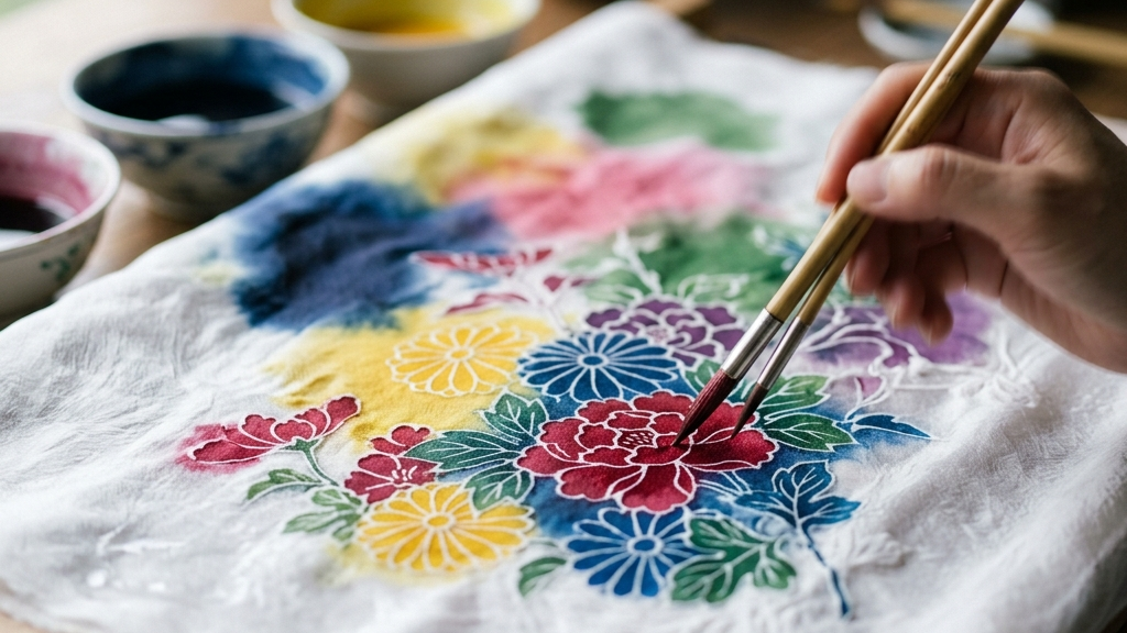 加賀五彩を用いた加賀友禅の精緻な染色工程