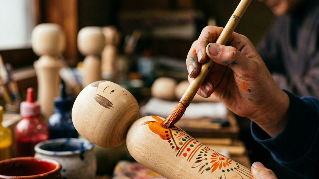 白石市の絵付け体験において真剣な眼差しで筆を握る小学生の手元