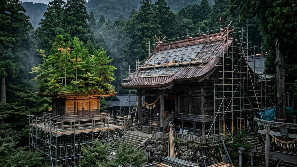太宰府天満宮本殿の124年ぶりとなる大改修と仮殿の全景