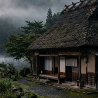 室町時代から700年の時を生き延びた日本最古の木造民家「箱木千年家」の静謐な佇まい。つくはら湖畔に静かに佇む茅葺き屋根と、歴史の風格が薫る重厚な外観。