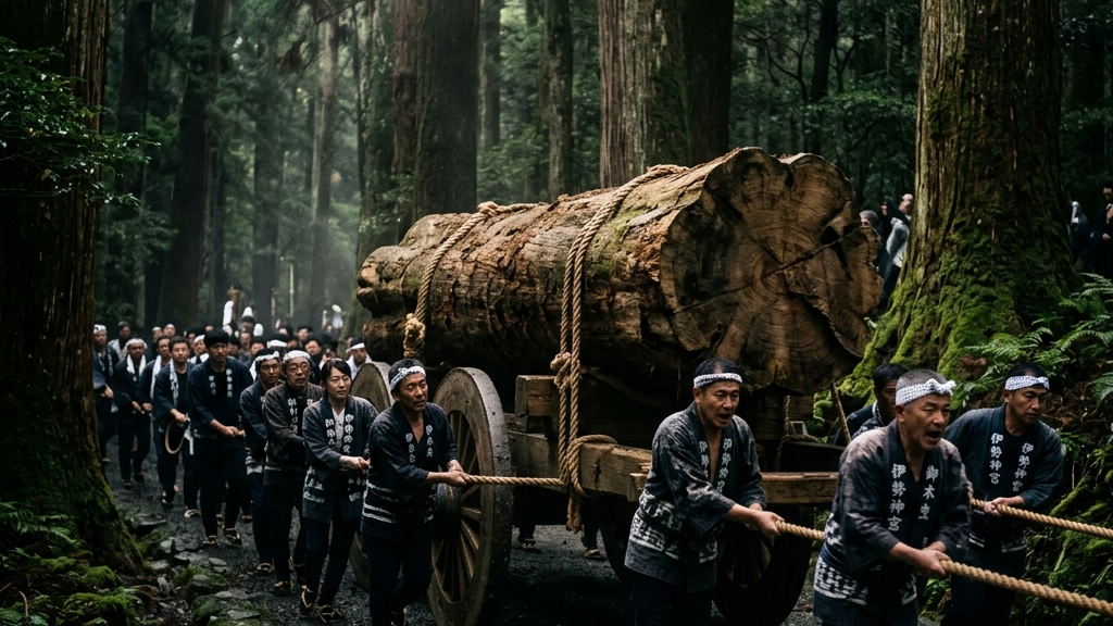 伊勢神宮の式年遷宮に向けて用材を運ぶお木曳の熱狂