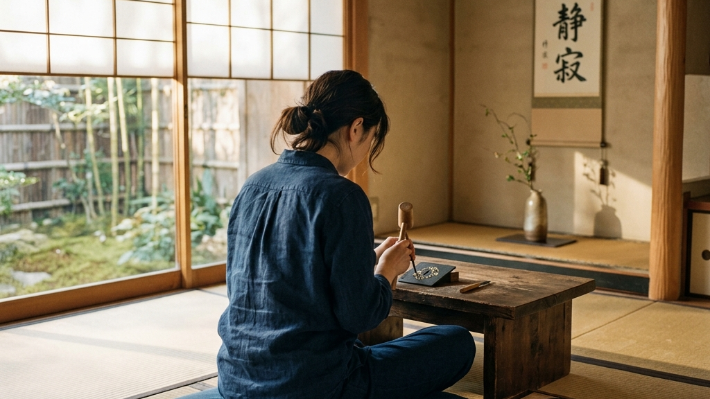 鉄地に細かな金を打ち込む肥後象嵌体験で、自分の美意識を研ぎ澄ます現代人の静かな後ろ姿